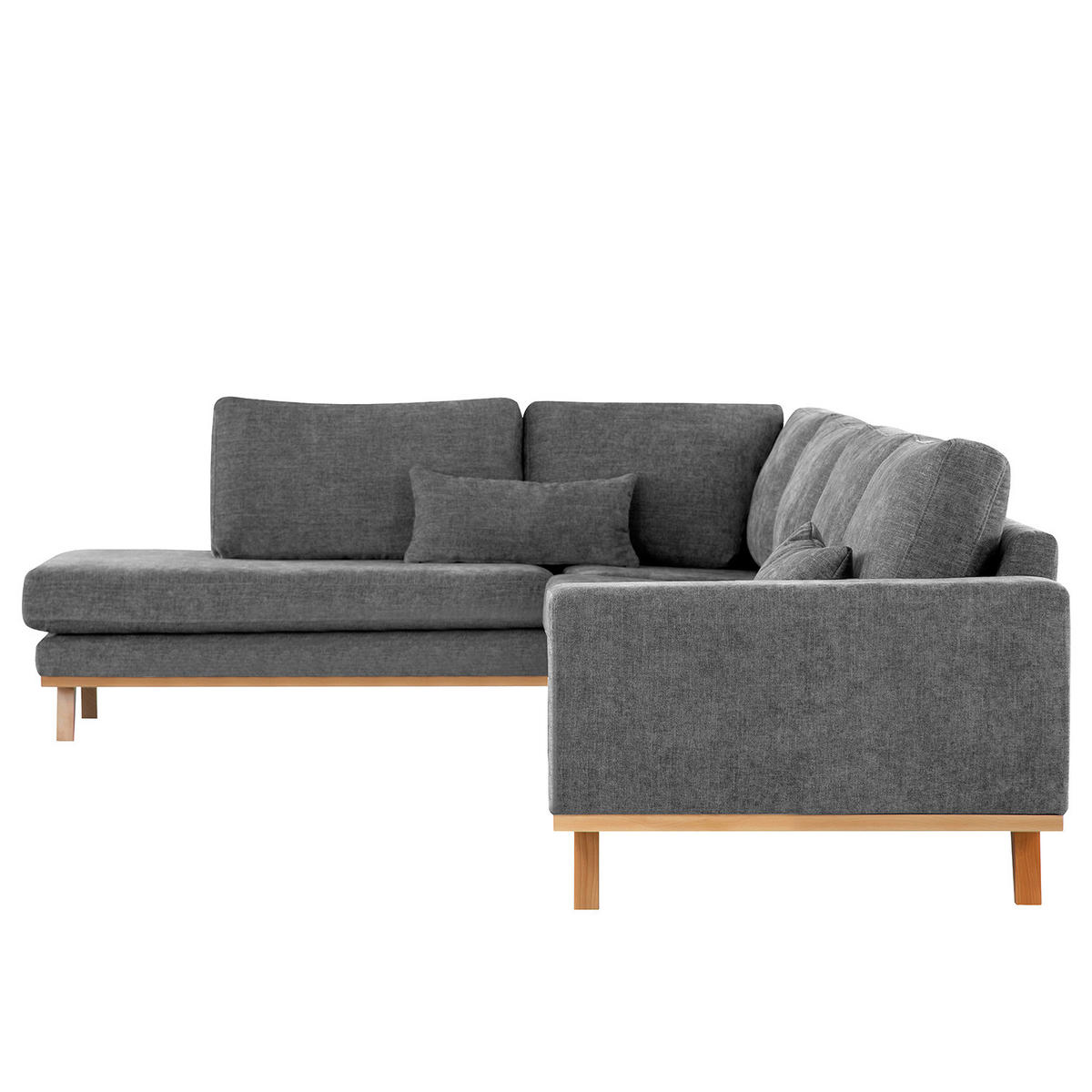 ECKSOFA mit Ottomane - Dunkelgrau/Buchefarben, Buchenholz/Textil (287/219cm) - home24