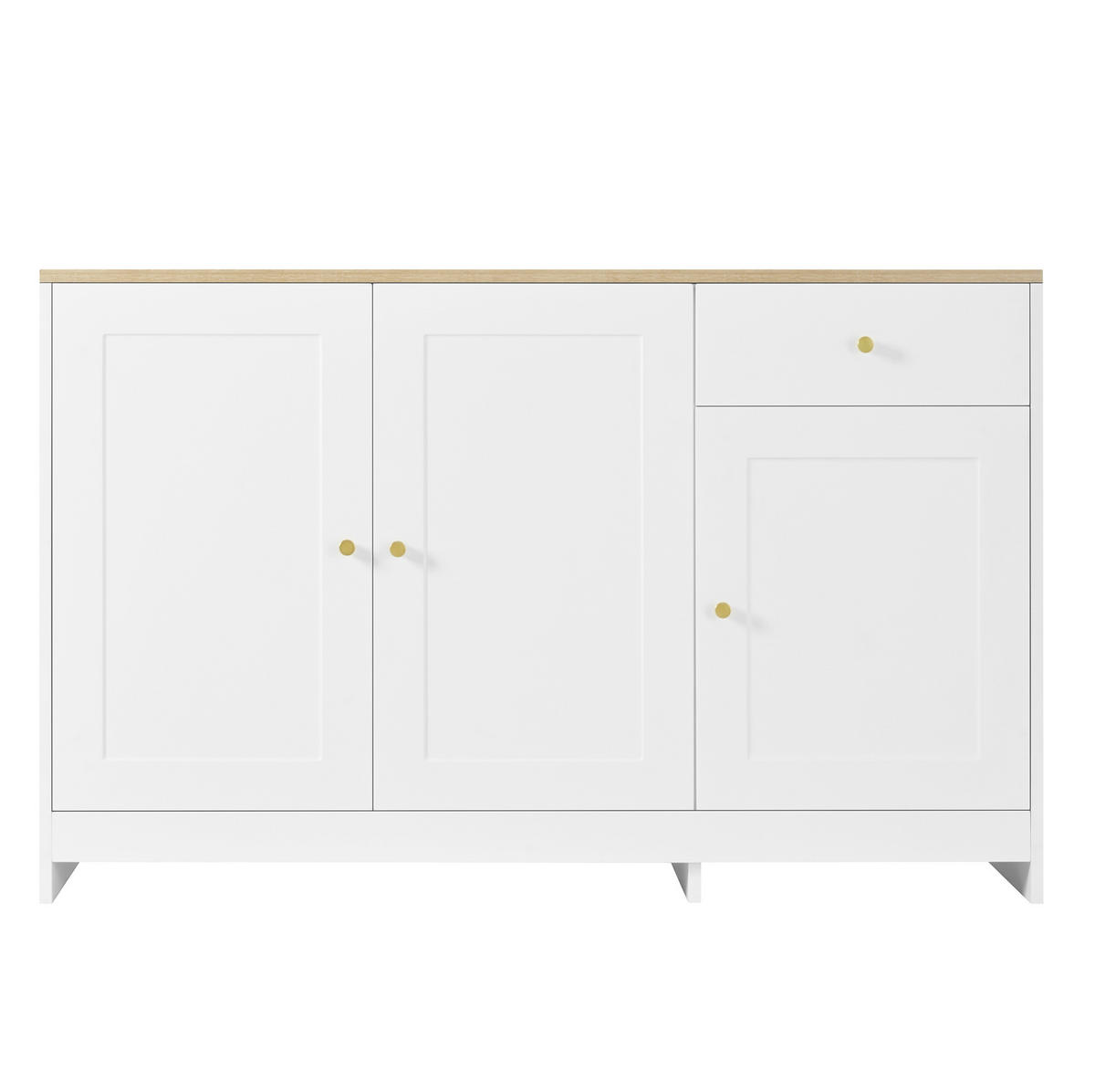 SIDEBOARD aus MDF und Spanplatte 120x40x75 cm Weiß/Natur mit 3 Türen, Schublade und verstellbaren Einlegeböden - Weiß, Holzwerkstoff (120/75/40cm) - Modfu