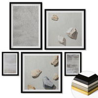 WANDBILDER 5er-Set - 50x50 cm & 20x30 cm & 40x60 cm Schwarzer Rahmen - Moderne minimalistische Texturen - Schwarz, Kunststoff (40/60cm) - ArtPrintCave