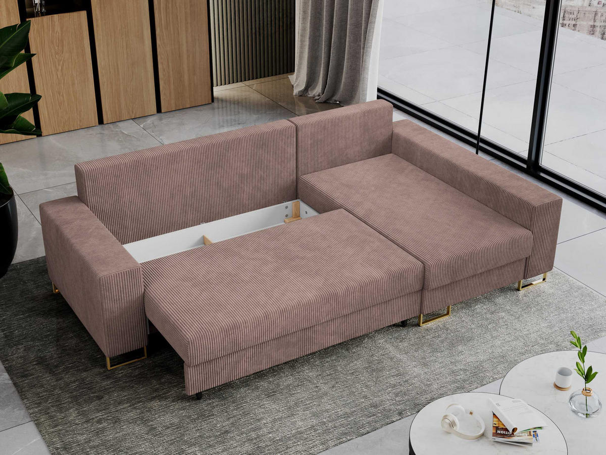 ECKSOFA Dorian Cord Rosa - Goldfarben/Rosa, Textil/Metall (242/138cm) - MKS