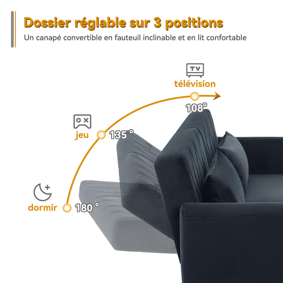 SCHLAFSOFA 2-Sitzer mit Schlaffunktion und Samtstoff - Schwarz, Textil (180/82/75cm)