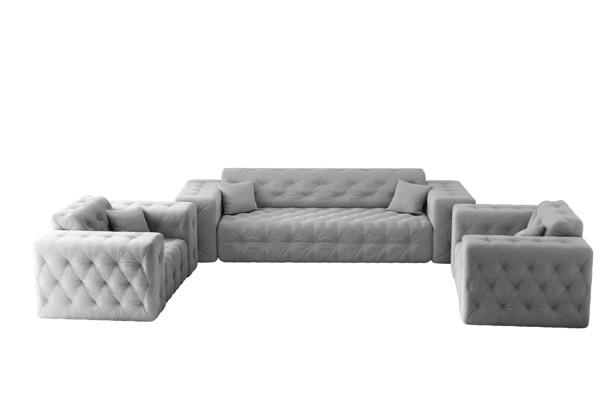 SOFASET Chantal In Moly - Hellgrau, Holzwerkstoff/Textil (251/78/96cm) - Fun Möbel