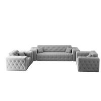 SOFASET Chantal In Moly - Hellgrau, Holzwerkstoff/Textil (251/78/96cm) - Fun Möbel