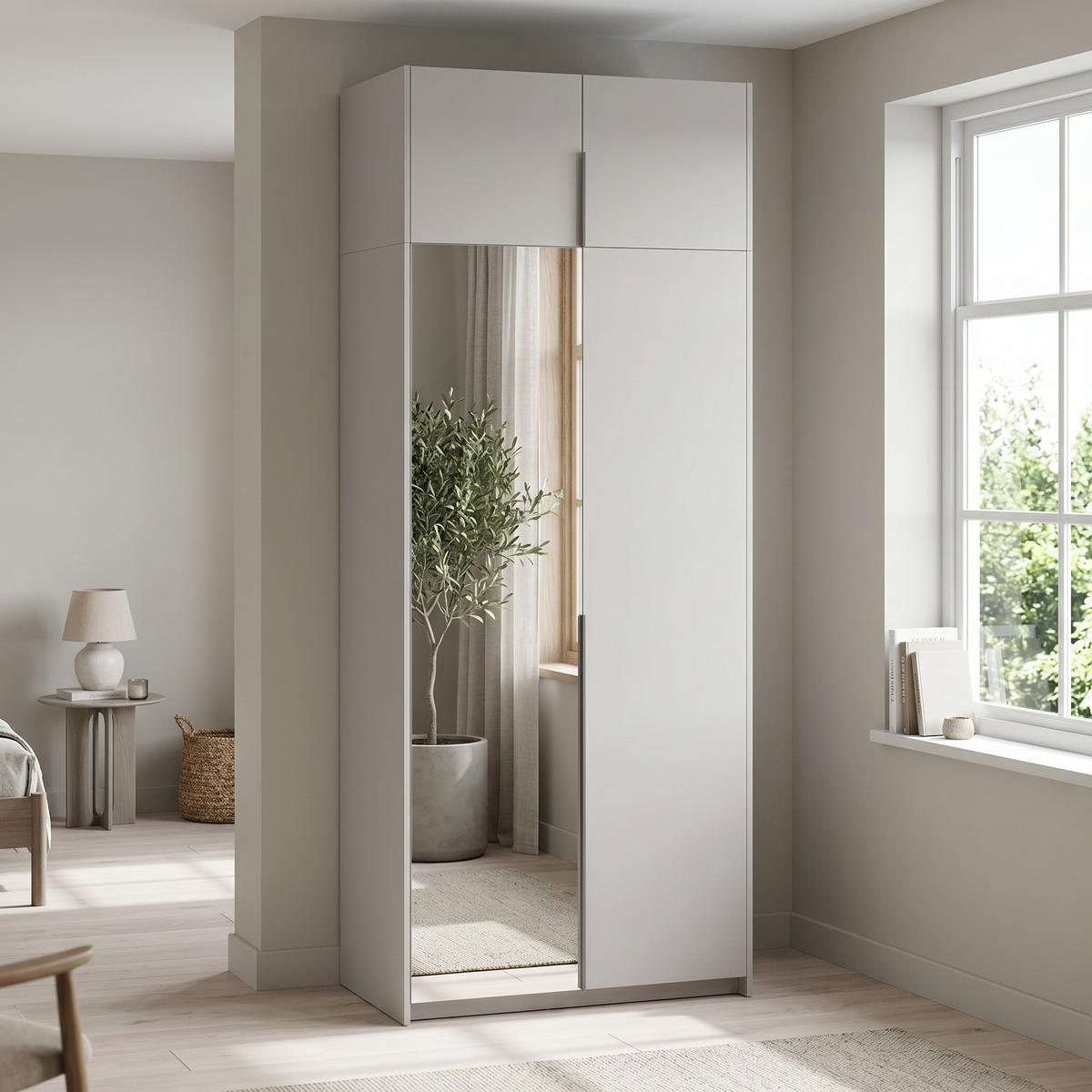 DREHTÜRENSCHRANK THALIA 100/250/58cm 2-türig mit Spiegel Kaschmir - Kaschmir, Holzwerkstoff (100/250/58cm) - MASSENO