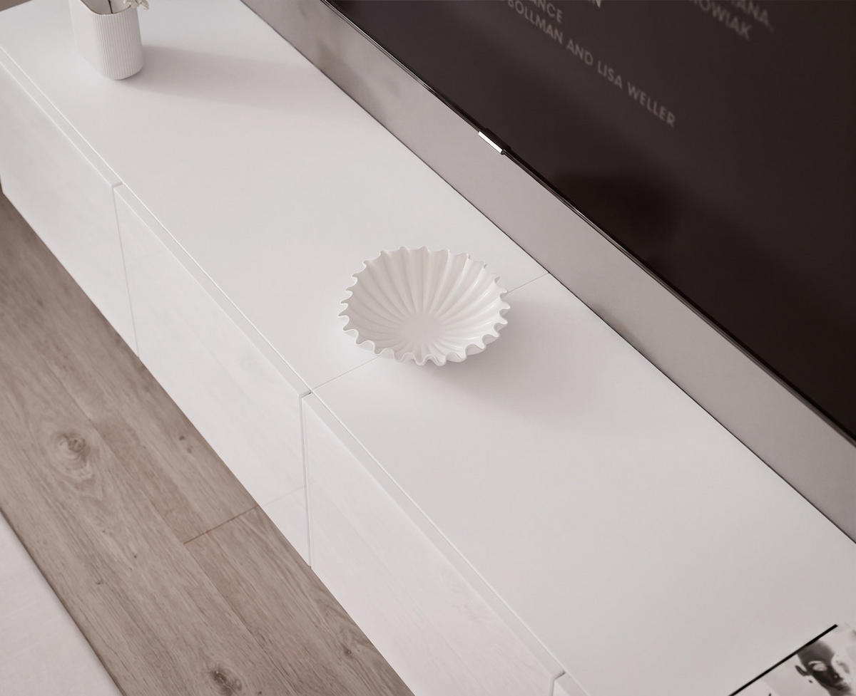 WOHNWAND ANGEL LINE II 3-teilig, mit LED-Beleuchtung, Weiß Hochglanz - Weiß Hochglanz, Holzwerkstoff (280/180/40cm) - Idohome