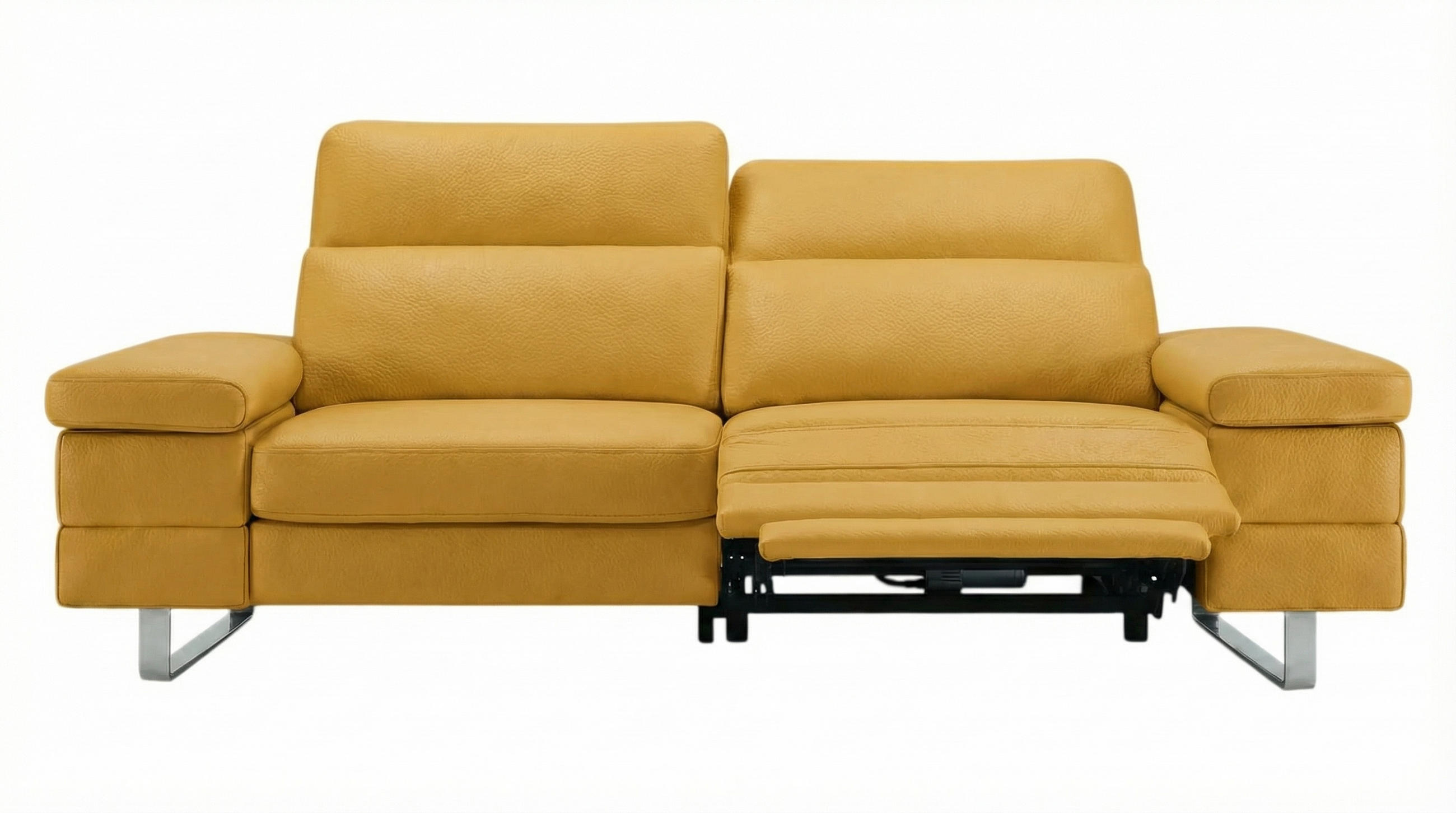 3-SITZER Sofa Virage Echtleder mit 1 x Relaxfunktion Senfgelb - Gelb, Leder/Metall (212/75/109cm)