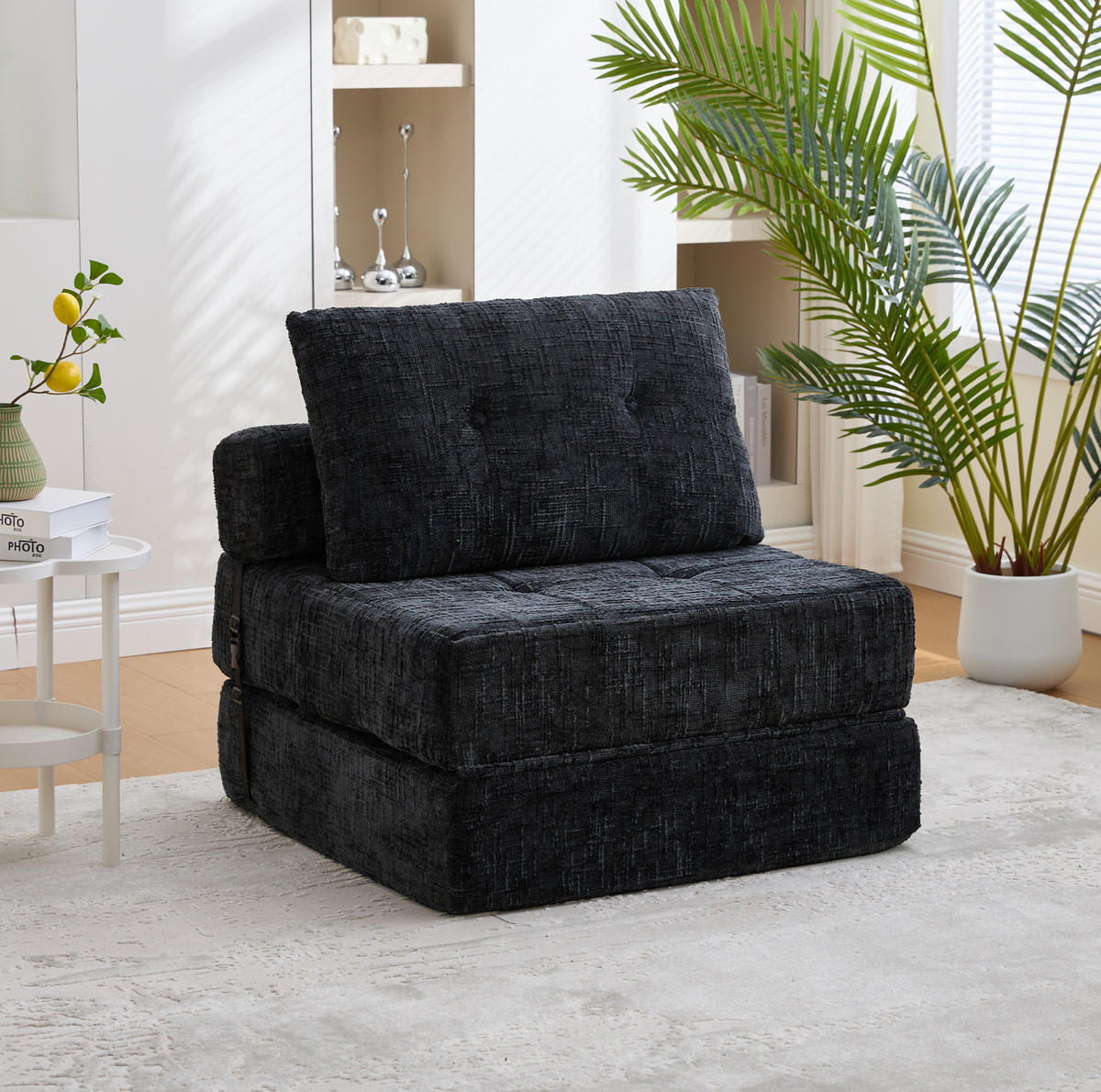 SCHLAFSESSEL klappbar 79x180 cm Chenille Schwarz - Schwarz, Kunststoff (79/57/79cm) - Beauniv