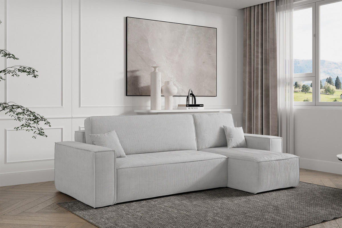 ECKSOFA Scarlo Hellgrau Cordbezug - Hellgrau/Schwarz, Kunststoff/Textil (244/145cm) - Selsey