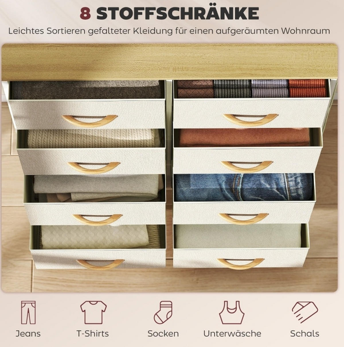 KOMMODE 86/30/94,5 cm aus Stahl mit 8 Stoffschubladen Beige - Beige, Metall (86/94.5/30cm) - Modenvie