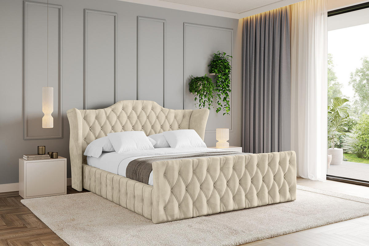 POLSTERBETT mit Bettkasten, Fußteil und Lattenrost, Boxbett mit Matratze H3/H4 - MODY-Z 180x200 Beige - Ecru, Holzwerkstoff/Textil (180/200cm) - ALTDECOR