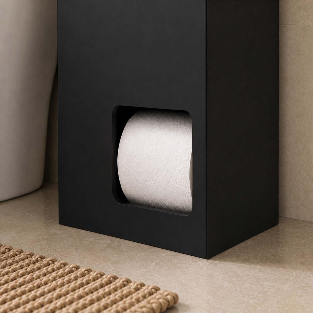 TOILETTENPAPIERHALTER Schwarz für 8 Rollen MDF 50 cm - Schwarz, Holzwerkstoff (25/50/14cm) - Relaxdays