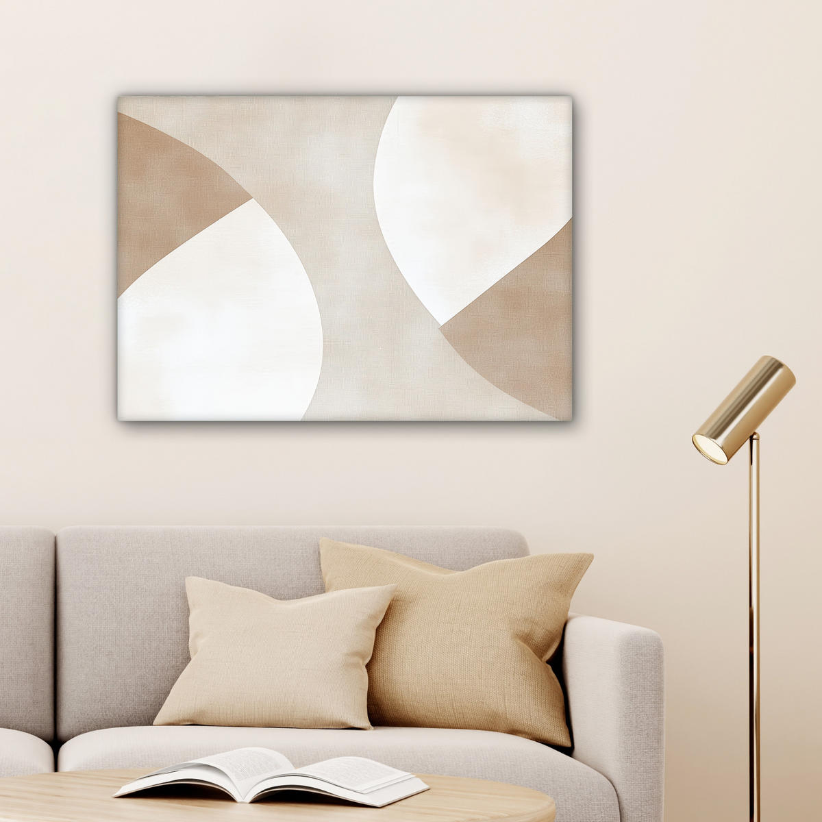 LEINWANDBILD Braun - Japandi - Abstrakt Wandbilder 80x60 cm - Sandfarben, Textil (80/60cm) - MuchoWow