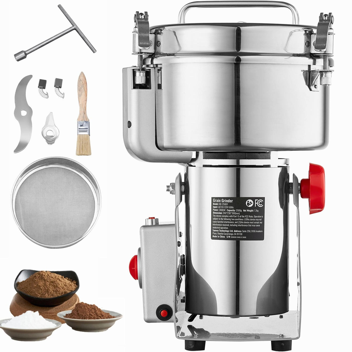 FLEISCHWOLF Elektrische Getreidemühle 2000g, 3400W, Edelstahl - Silberfarben, Metall (27/28.01/42.01cm) - Rolipo