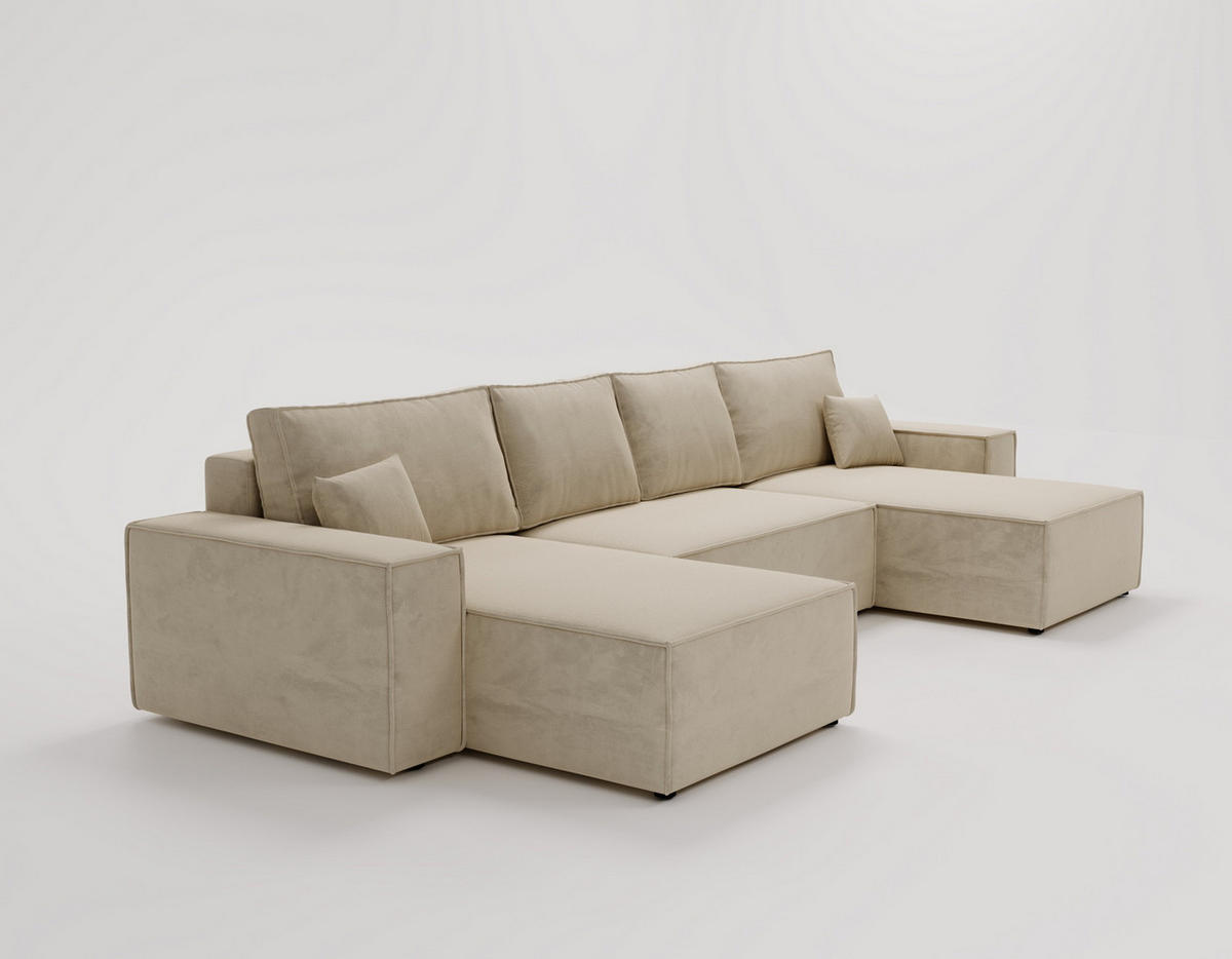 ECKSOFA 380 cm Bergamo U mit Bettkasten, Samt, Beige - Beige, Holz (377/189cm) - Emporius