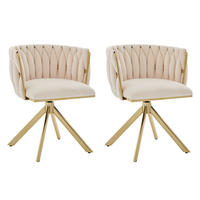 ARMLEHNSTUHL(SET à 2 Stück) mit Metallgestell - ergonomische Rückenlehne und 180° Schwenkfunktion - Elfenbein - Beige, Textil/Metall (50/70/56cm) - KOMHTOM