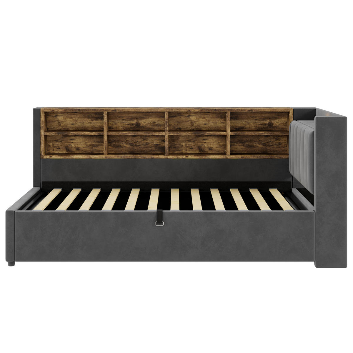 POLSTERBETT 90/200 cm Dunkelgrau aus Samt mit Stauraum mit LED-Beleuchtung - Dunkelgrau, Textil (90/200cm) - OKWISH