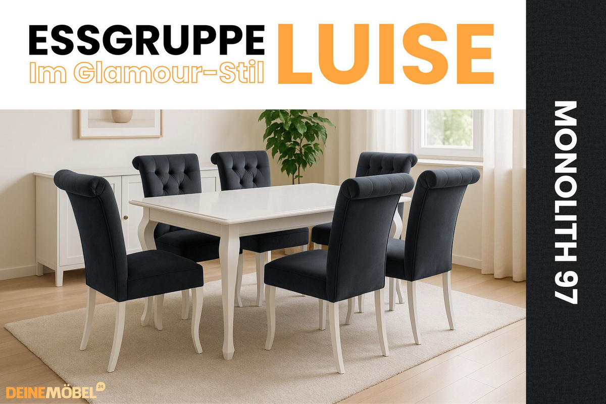 TISCHGRUPPE LUISE 170(+40)/90 cm in Weiß Hochglanz mit 6 Stühlen in Graphit - Weiß Hochglanz/Graphitfarben, Holz/Holzwerkstoff (90/76/170cm) - Deine Möbel 24