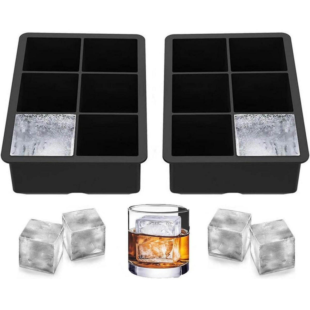 EISWÜRFELFORMEN 2-teiliges Set mit Deckel 6 Mulden quadratisch 5 cm - Schwarz, Kunststoff (5/5/5cm)