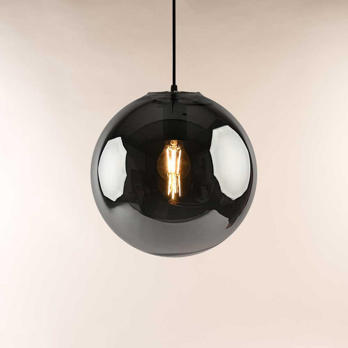 PENDELLEUCHTE Orb Schwarz/Rauch Ø 30cm - Schwarz/Grau, Glas (30/30/30cm) - s.luce