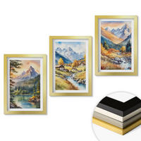 WANDBILDER 3er Set - 20x30 cm Goldrahmen - Berglandschaft mit einem Fluss - Goldfarben, Kunststoff (20/30cm) - ArtPrintCave