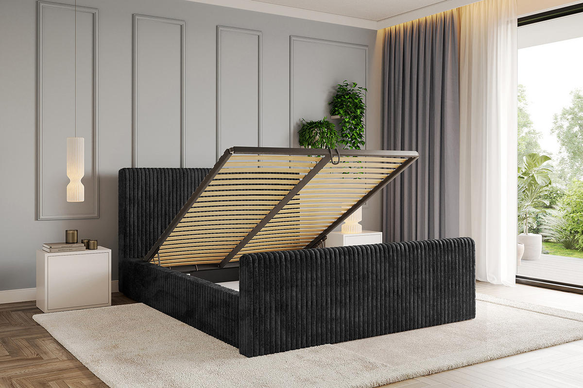 POLSTERBETT mit Bettkasten, Fußteil und Lattenrost, Boxbett ohne Matratze - ALOVA-Z-V1 180x200 Schwarz - Schwarz, Holzwerkstoff/Textil (180/200cm) - ALTDECOR