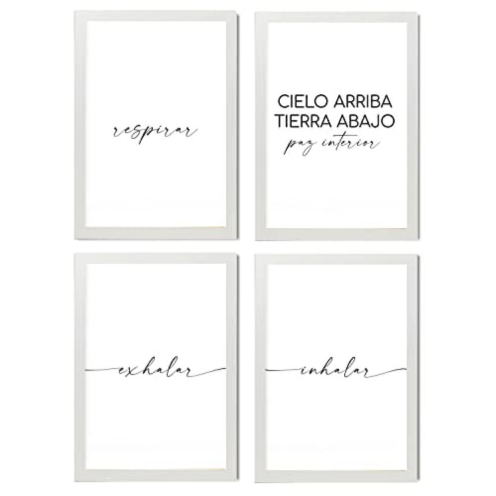 POSTER Set mit 4 Atmen TypografieStil A4 Weißer Rahmen - Weiß, Papier (29.7/3cm) - Nacnic