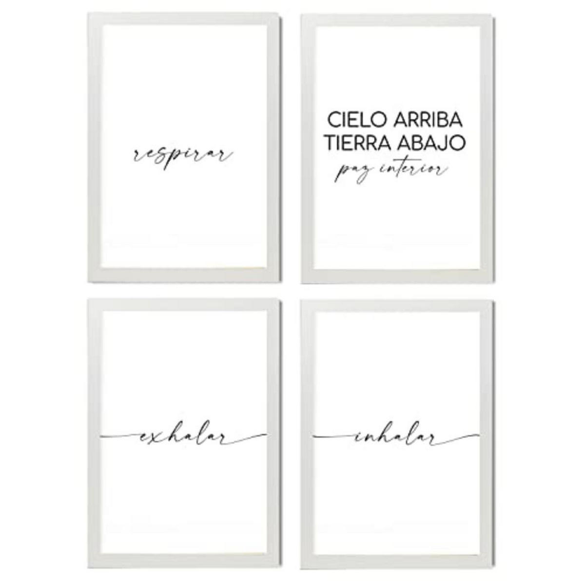 POSTER Set mit 4 Atmen TypografieStil A4 Weißer Rahmen - Weiß, Papier (29.7/3cm) - Nacnic