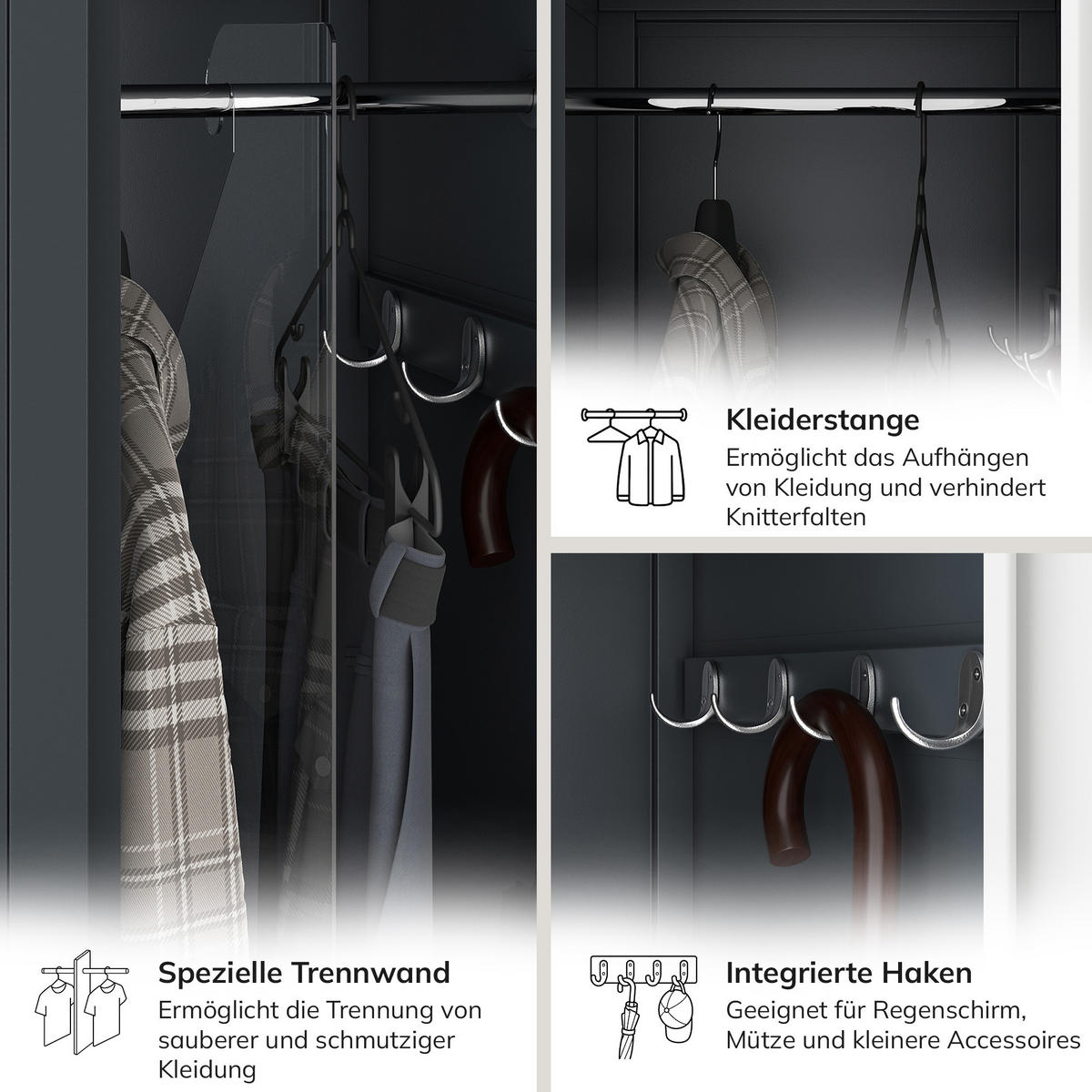 ZWEIFACH-PERSONALSCHRANK KACPER II 180x60x50 cm - Anthrazit/Weiß, Metall (60/180/50cm) - Jan Nowak