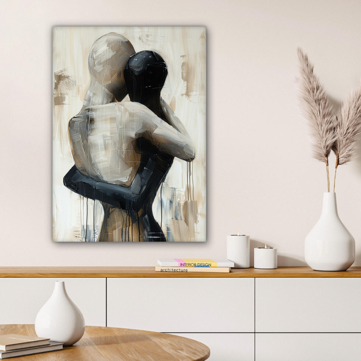 LEINWANDBILD Abstrakt - Liebe - Schwarz und weiß - Modern Wandbild Wohnzimmer 60x80 cm - Schwarz, Textil (60/80cm) - MuchoWow