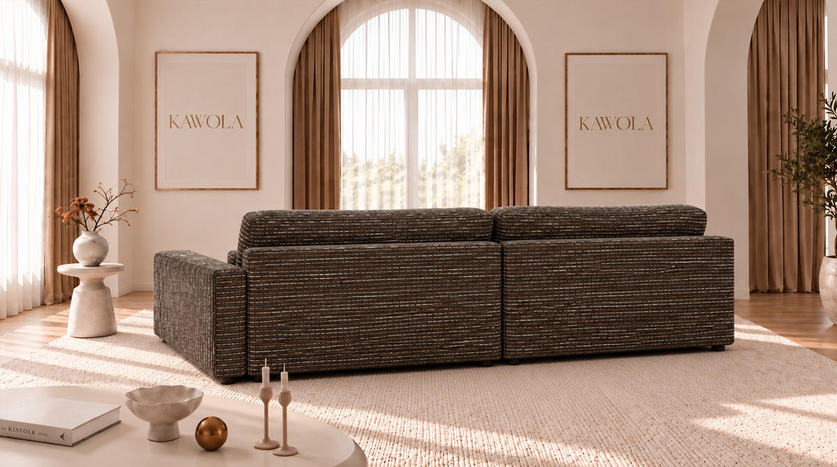 ECKSOFA MARLIN Braun Flachgewebe - Dunkelbraun/Schwarz, Kunststoff/Textil (262/168cm) - KAWOLA