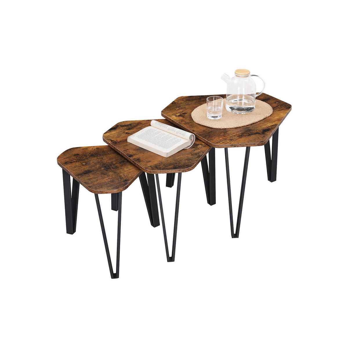 BEISTELLTISCH NACHTTISCH 3ER-SET - Braun, Holzwerkstoff (58.7/51.9/46cm) - Hansiro