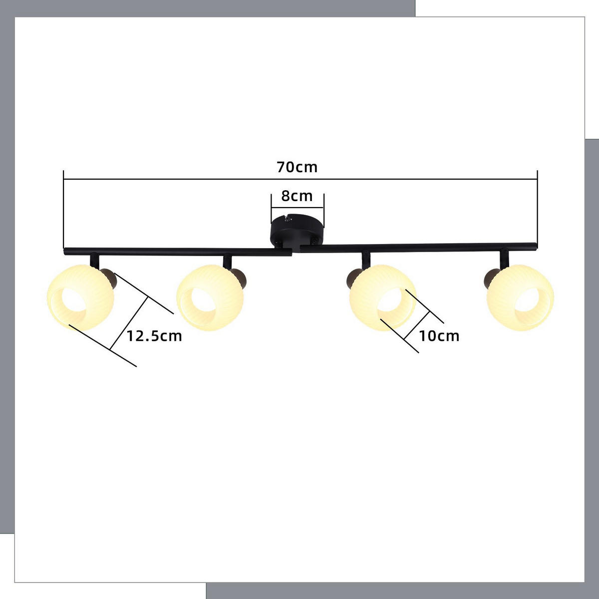 DECKENSTRAHLER Lantra 10/16.5/70 cm - Schwarz, Metall (70/10/16.5cm) - ZMH