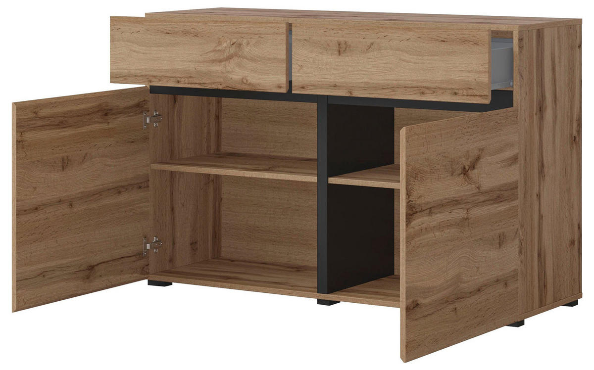 KOMMODE Cross Wotan Eiche / Schwarz 119,5 / 40 / 78cm - Eiche Wotan/Schwarz, Holz/Holzwerkstoff (120/78/40cm) - Feldmann-Wohnen