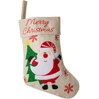 NIKOLAUSSTIEFEL IN JUTE-OPTI Mit Weihnachtsmann-motiv,26 x 36,5 cm,beige - Beige, Kunststoff (36.5/0.5/26cm) - tectake