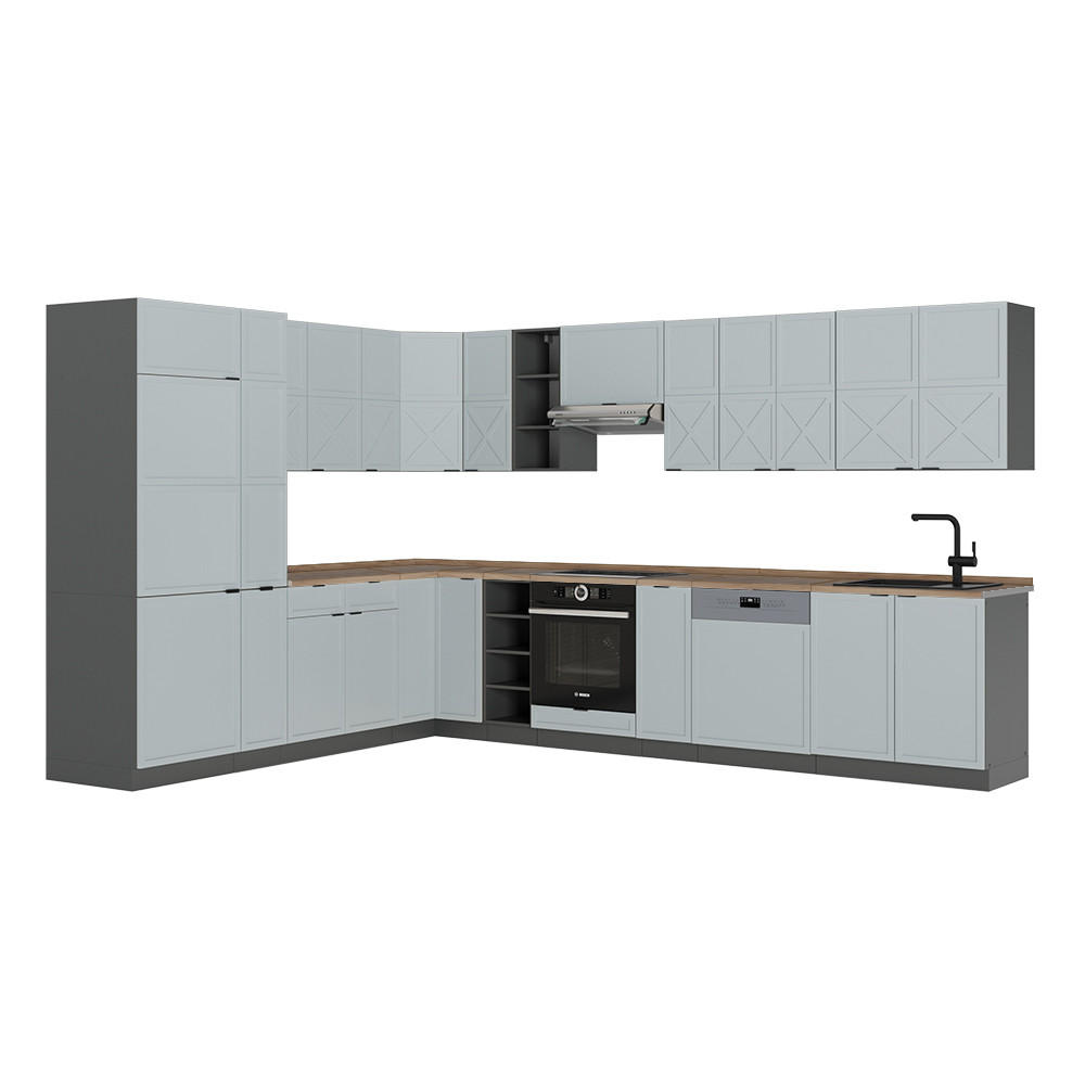 ECKKÜCHE Fame-Line Hellblau-grau/Anthrazit 347 x 257 cm, AP Eiche - Hellblau, Holzwerkstoff (347/81.6/60cm) - Vicco