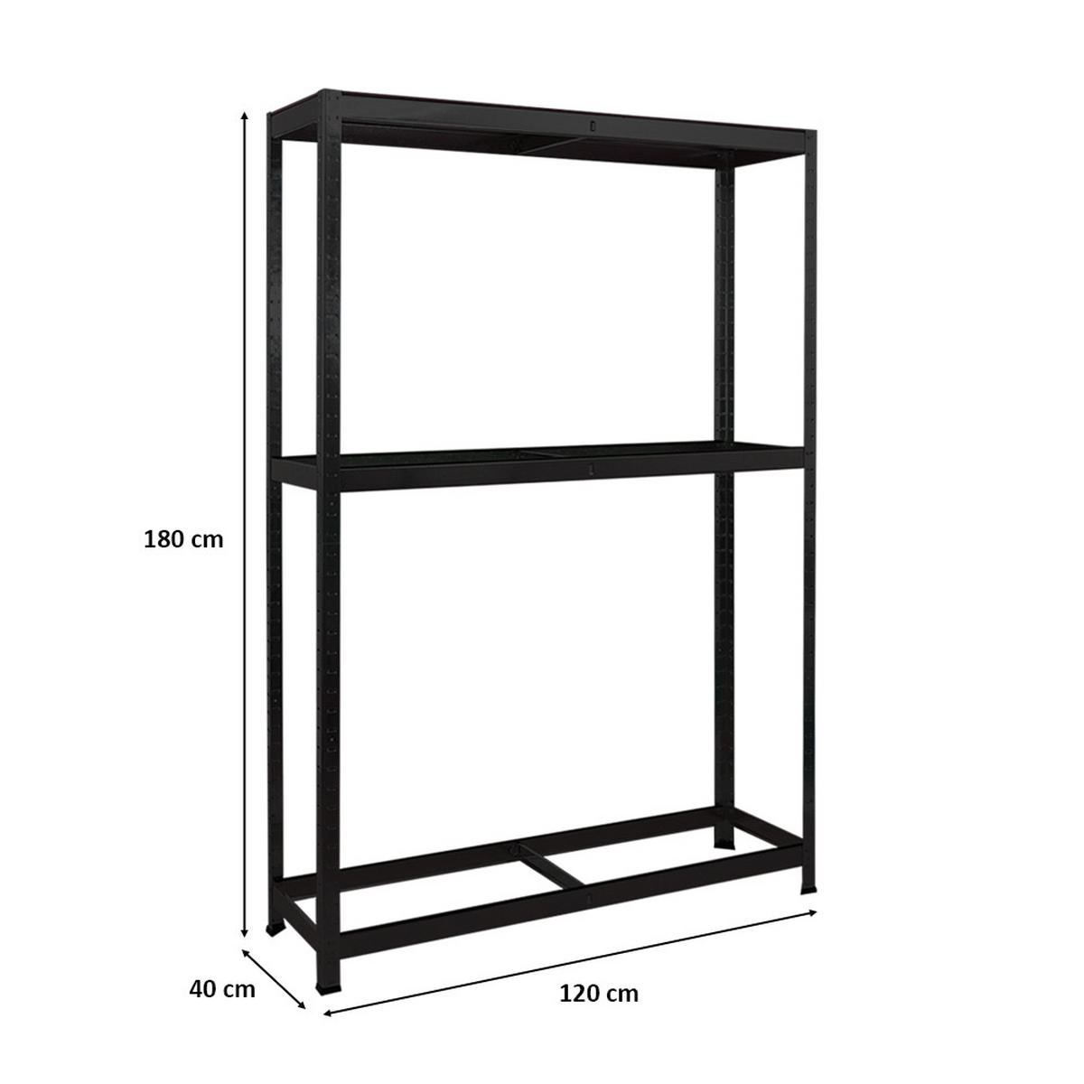 REIFENREGAL Ragnar 180x120x40 cm bis zu 8 Reifen auf 2 Ebenen + Ablage 265 kg Fachlast Schwarz - Schwarz, Metall (120/180/40cm) - PROREGAL