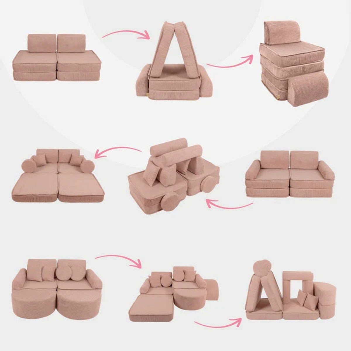 KINDERSOFA AESTHETIC 120 cm Cord Rosa 10 Stk - Rosa, Textil (60/12.5/120cm) - MeowBaby