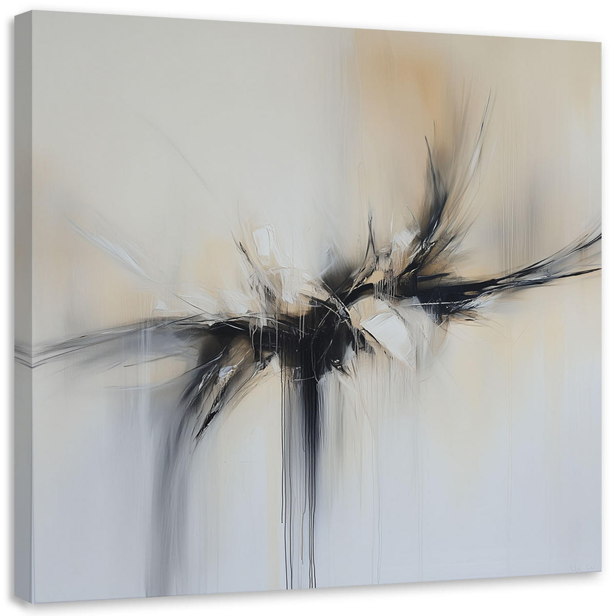 LEINWANDBILD Abstrakte beige-schwarze Farbeffekt 60x60cm - Beige, Textil (60/60cm) - Feeby