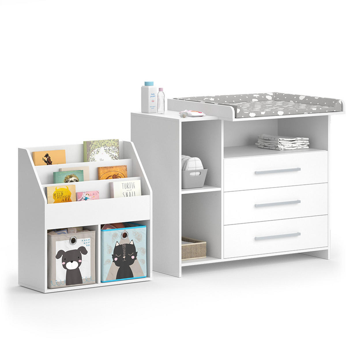 KINDERZIMMER-SET Oskar Weiß 2 Teile, mit Wickelkommode und Bücherregal - Weiß, Holzwerkstoff (113/100/69.9cm) - Vicco