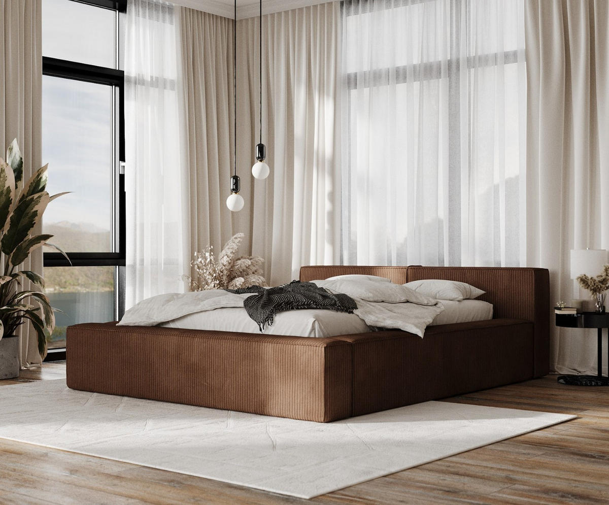 POLSTERBETT Casto mit Stauraum 140/200 cm Braun im Poso Stoff - Schwarz/Naturfarben, Holz/Holzwerkstoff (140/200cm) - AltaBeds