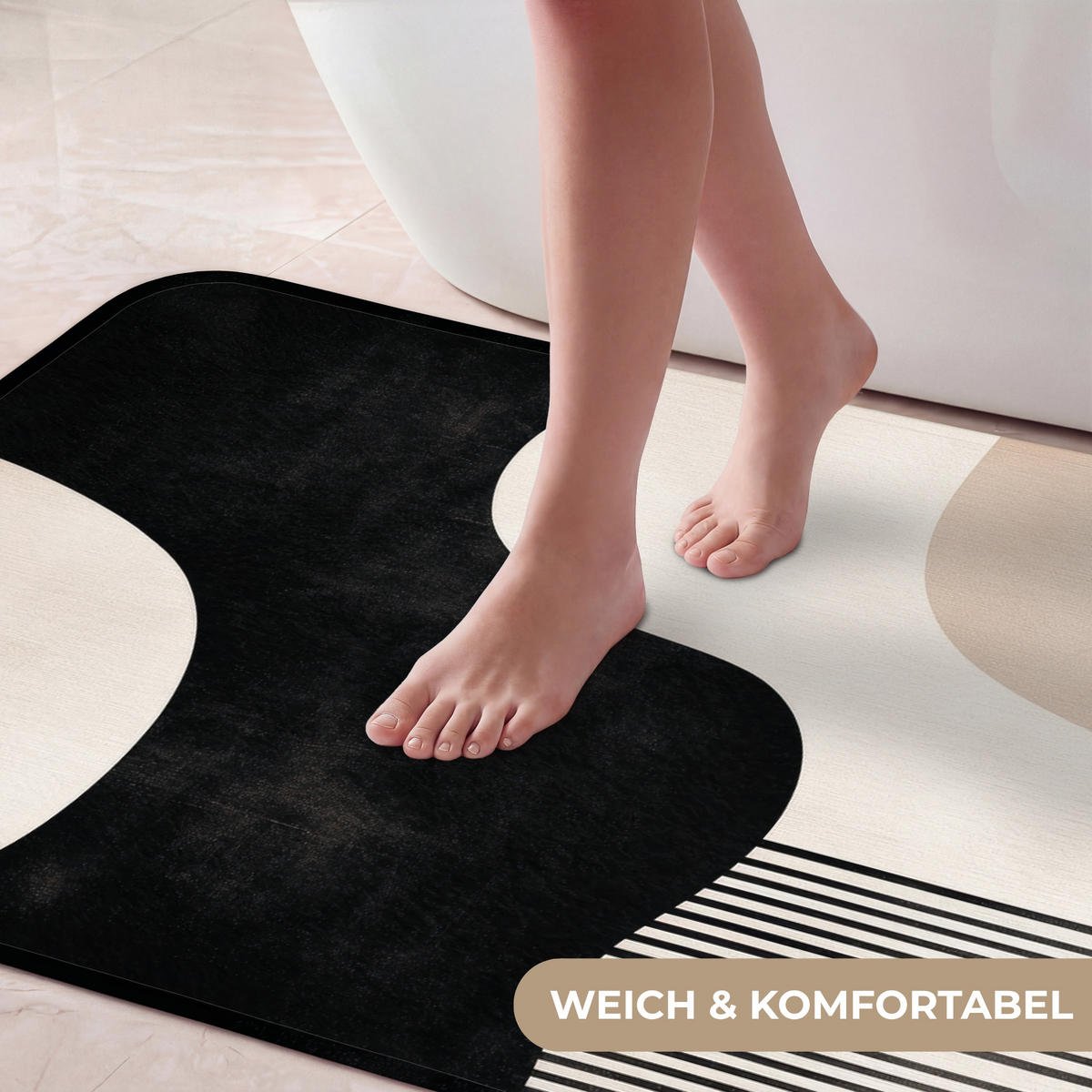 KÚPEĽŇOVÁ PREDLOŽKA Abstraktné - Japonské - Béžové - Moderné 120x60 cm - čierna/béžová, textil/plast (120/60cm) - OnlyWow