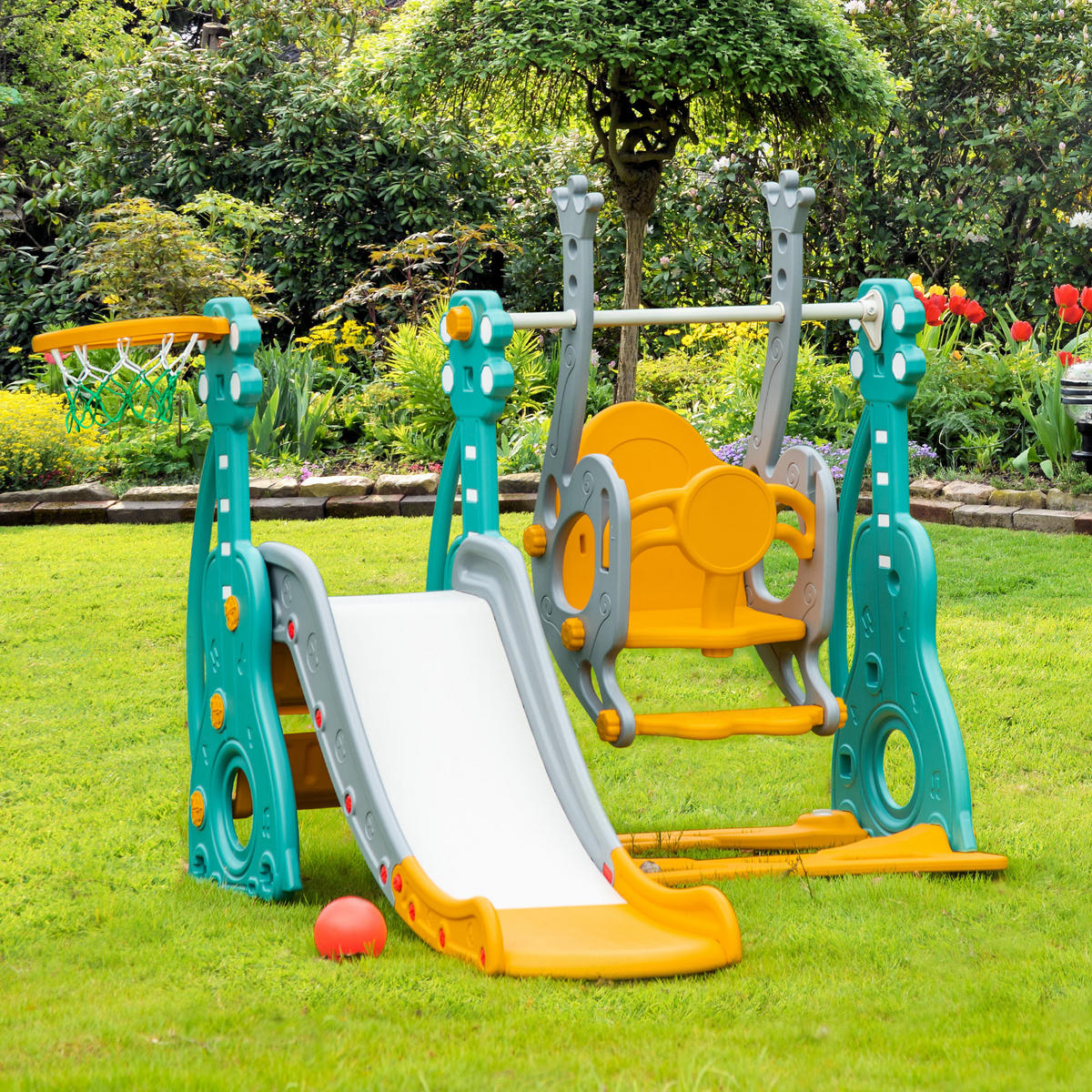 KINDERRUTSCHE DE-17984 Blau/Gelb - Blau, Kunststoff (149/107/152cm) - ComfortXL