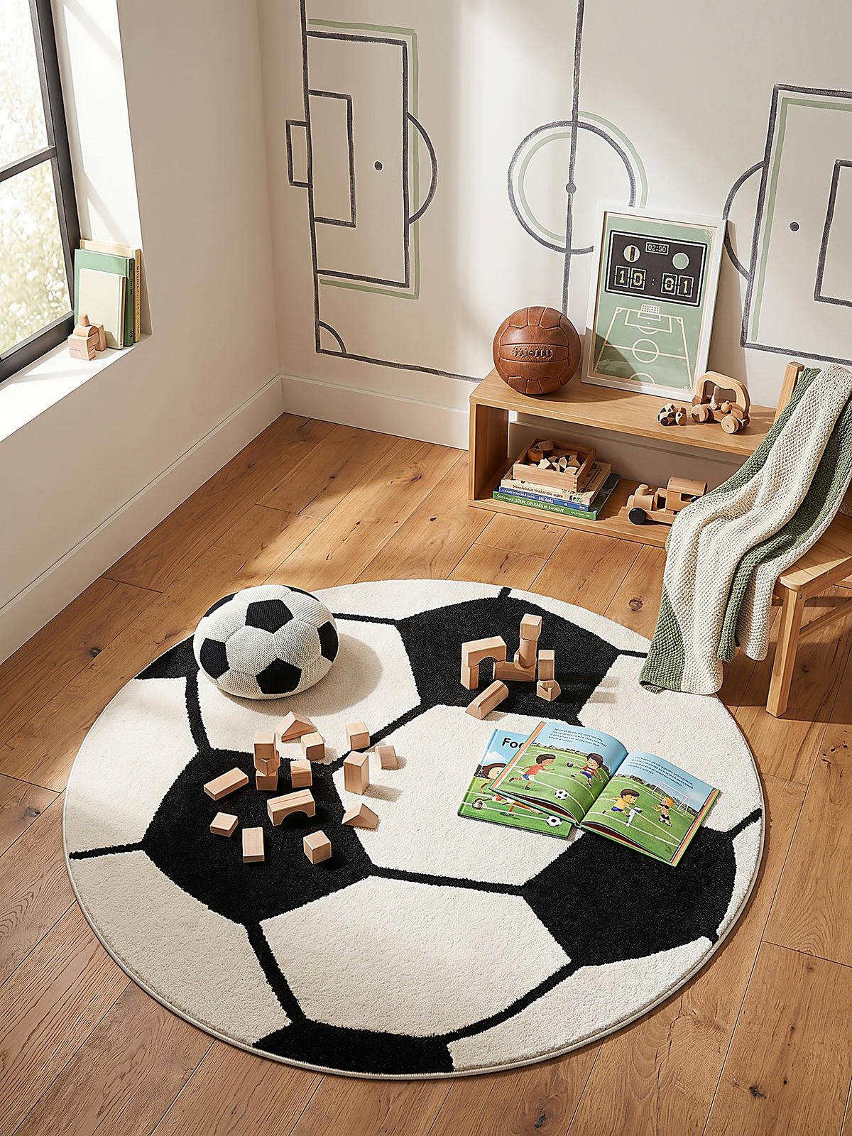 KINDERTEPPICH Kurzflor Fußball CANAZEI Polypropylen Schwarz-Weiß 200 x 200 cm - Multicolor, Textil (200/200cm) - KADIMA DESIGN