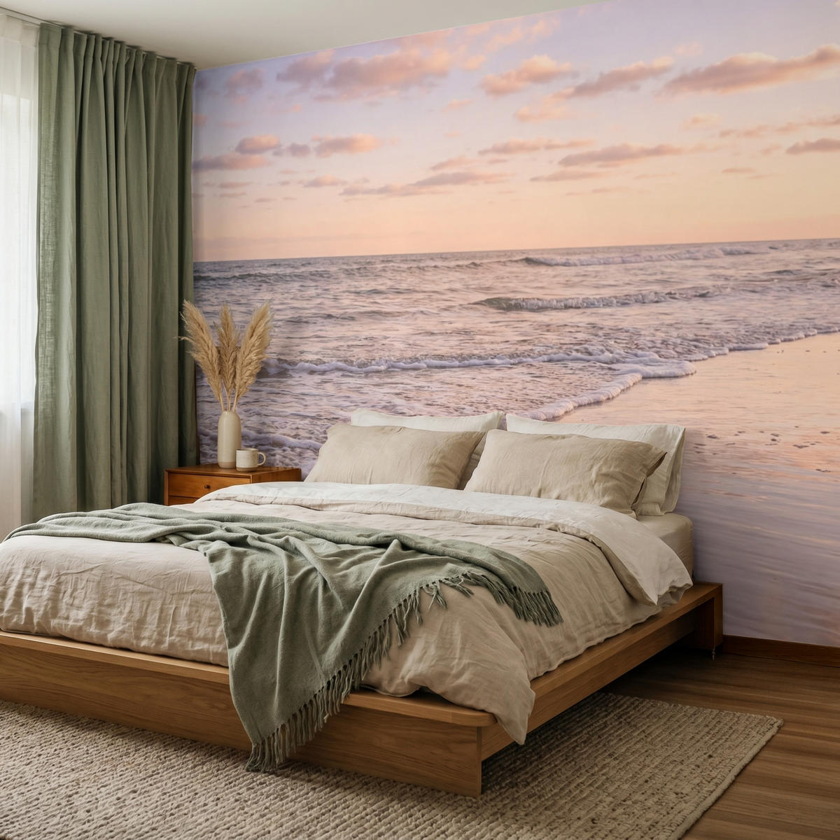 TAPETE - Strand - Brandung - Wolken - 260x200 cm - Hellrosa, Papier (260/200cm) - OnlyWow
