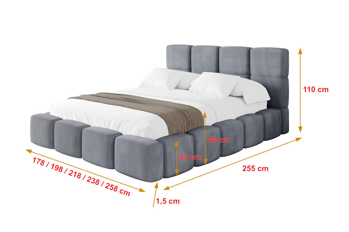POLSTERBETT mit Bettkasten und Lattenrost, Bett mit Matratze H3/H4, Kopfteil, Boxbett, Doppelbett mit Stauraum - NATA 120x200 Grau - Grau, Holzwerkstoff/Textil (120/200cm) - ALTDECOR