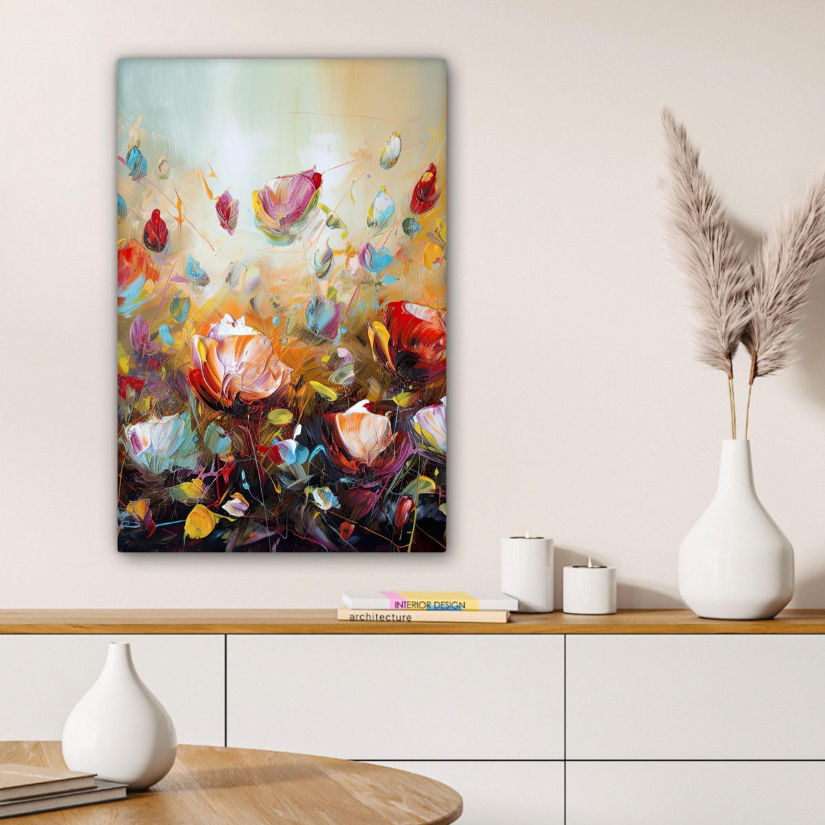 LEINWANDBILD Blumen - Kunst - Natur - Ölgemälde 60x90 cm - Multicolor, Textil (60/90cm) - MuchoWow