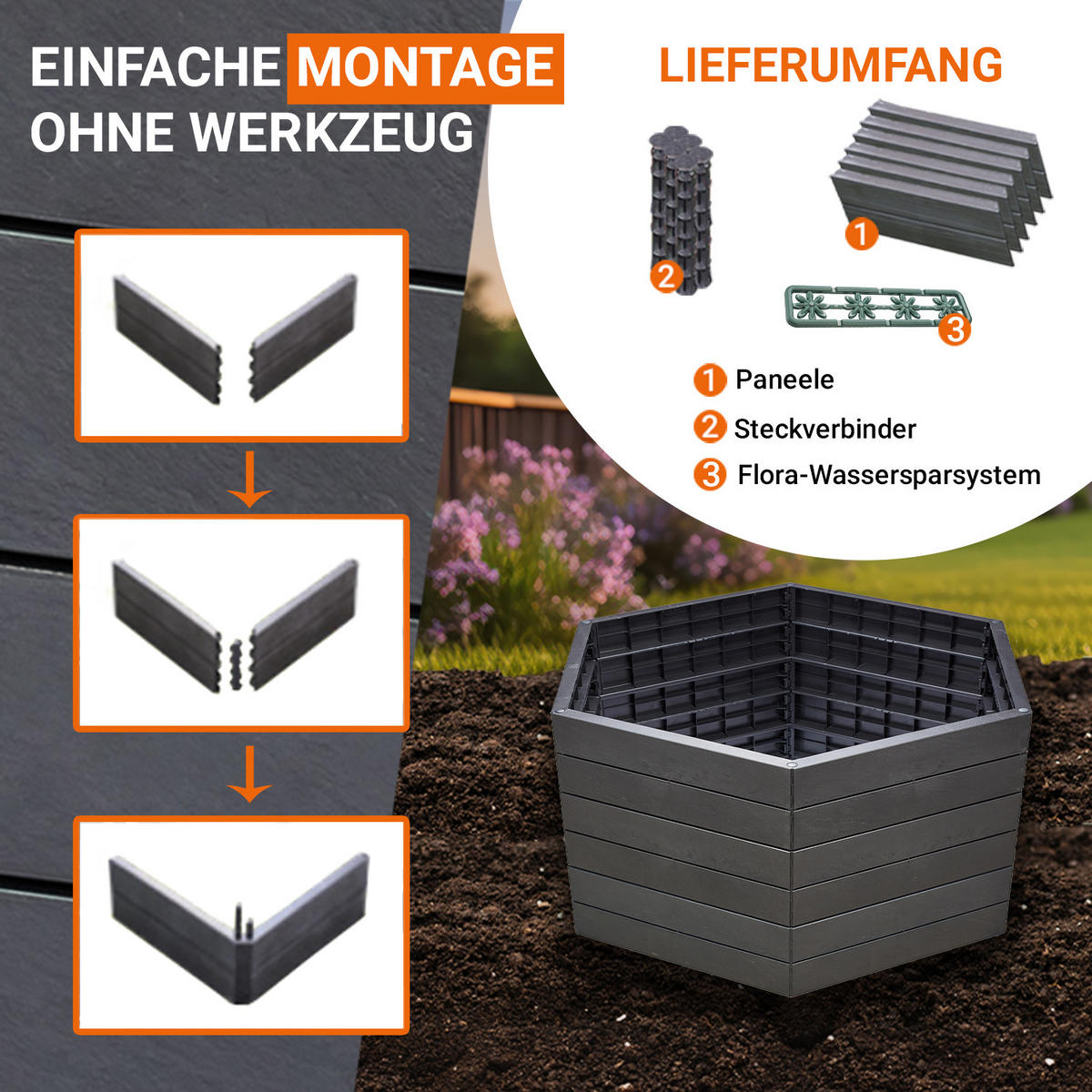 HOCHBEET XL 75, , inkl. Wassersparsystem - Anthrazit, Kunststoff (145/75/145cm) - GARANTIA