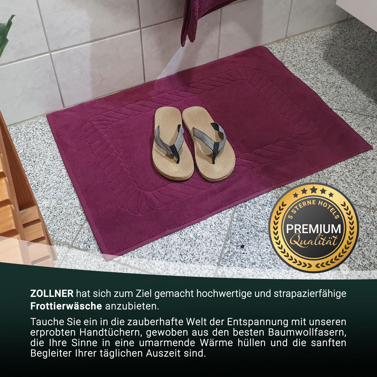 BADEMATTE, 2er-Set, 50x70 cm, 100% Baumwolle, Rot - Brombeere, Textil (50/70cm) - Zollner