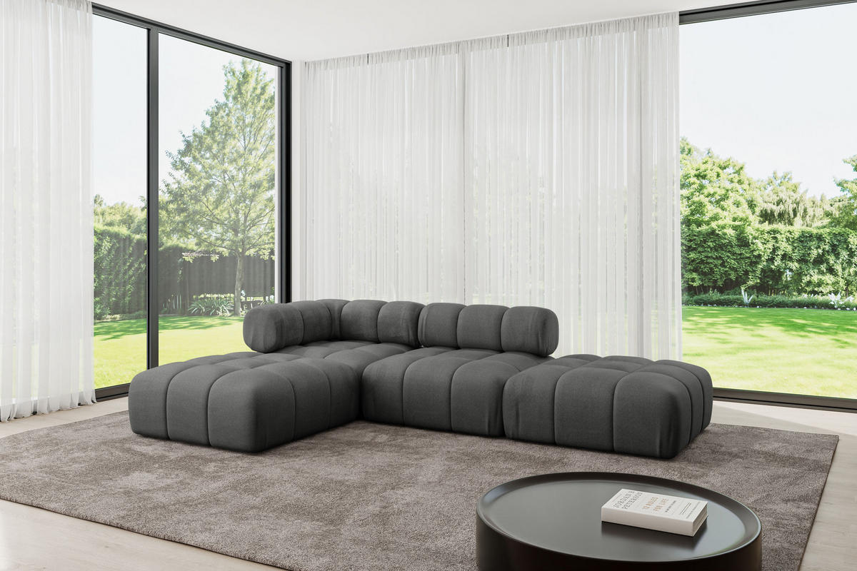 ECKSOFA modulares Sofa Kerru-L1 - 285x190x70 cm Dunkelgrau Velours - Dunkelgrau, Holzwerkstoff/Textil (285/190cm) - ALTDECOR