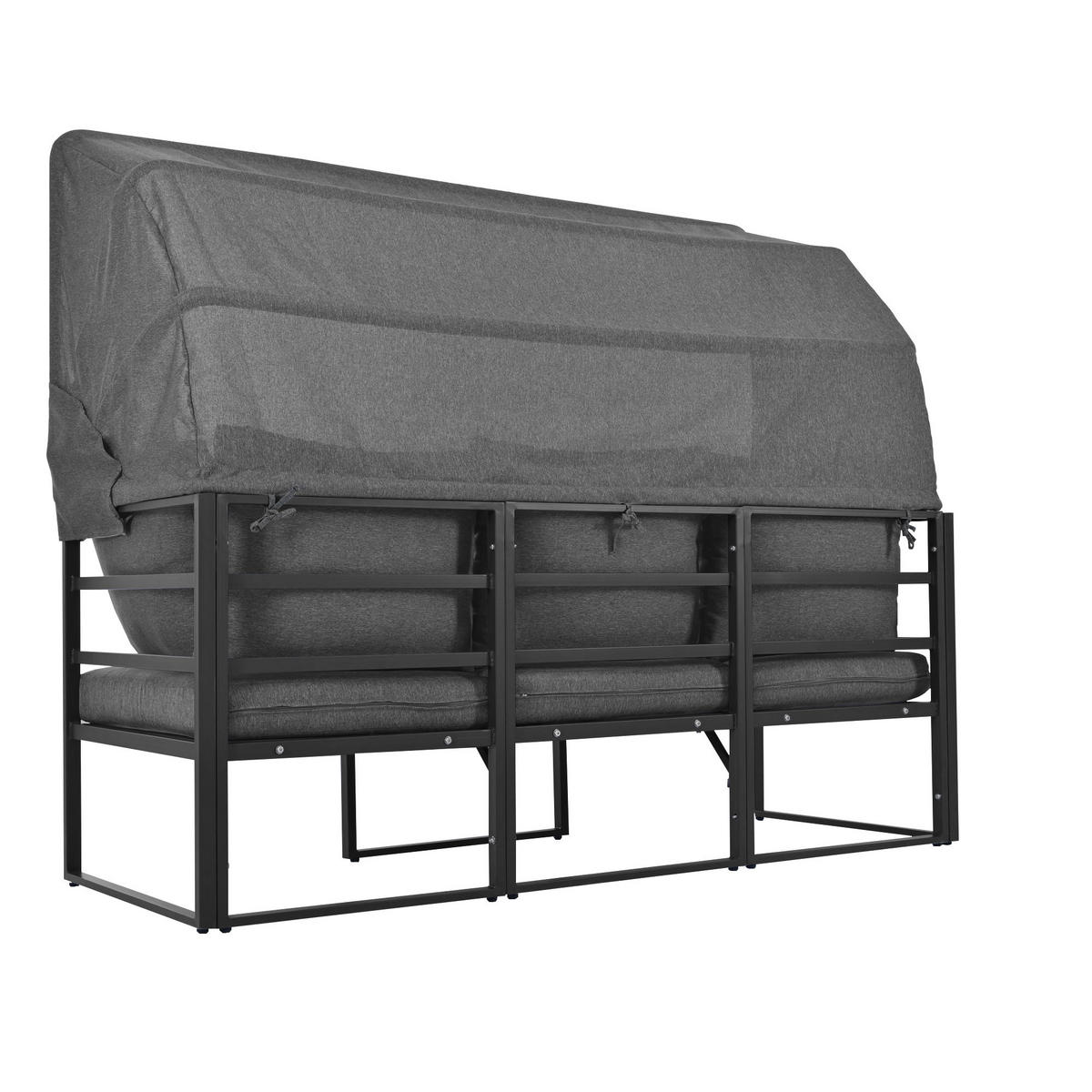 GARTENMÖBEL 176x65x145cm grau, feuerverzinkt und mit Markise - Grau, Metall - Modfu